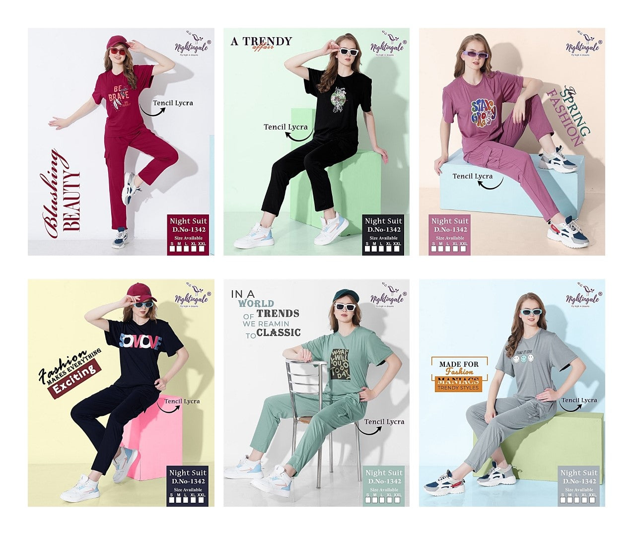 Design 1342 Cargo Pocket Nightingale Tencil Lycra Pyjama Night Suits Manufacturer Ahmedabad