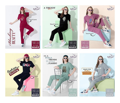 Design 1342 Cargo Pocket Nightingale Tencil Lycra Pyjama Night Suits Manufacturer Ahmedabad