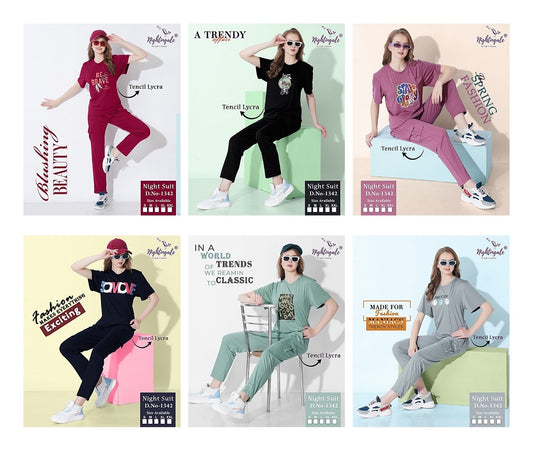 Design 1342 Cargo Pocket Nightingale Tencil Lycra Pyjama Night Suits Manufacturer Ahmedabad