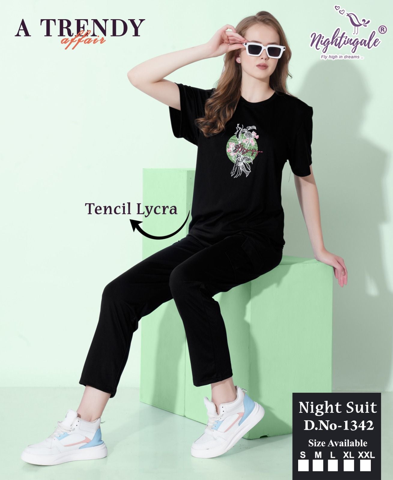 Design 1342 Cargo Pocket Nightingale Tencil Lycra Pyjama Night Suits Manufacturer Ahmedabad