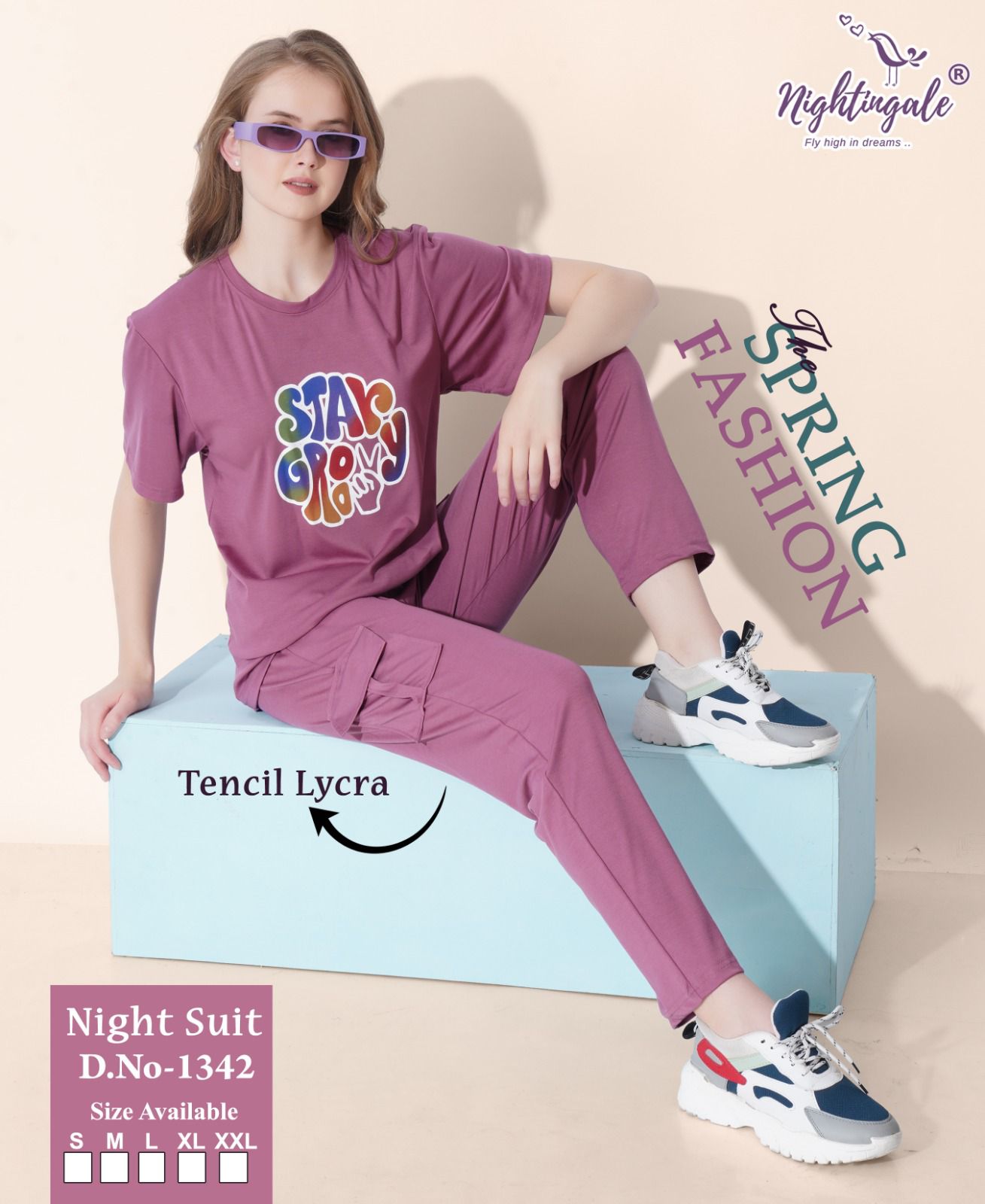 Design 1342 Cargo Pocket Nightingale Tencil Lycra Pyjama Night Suits Manufacturer Ahmedabad