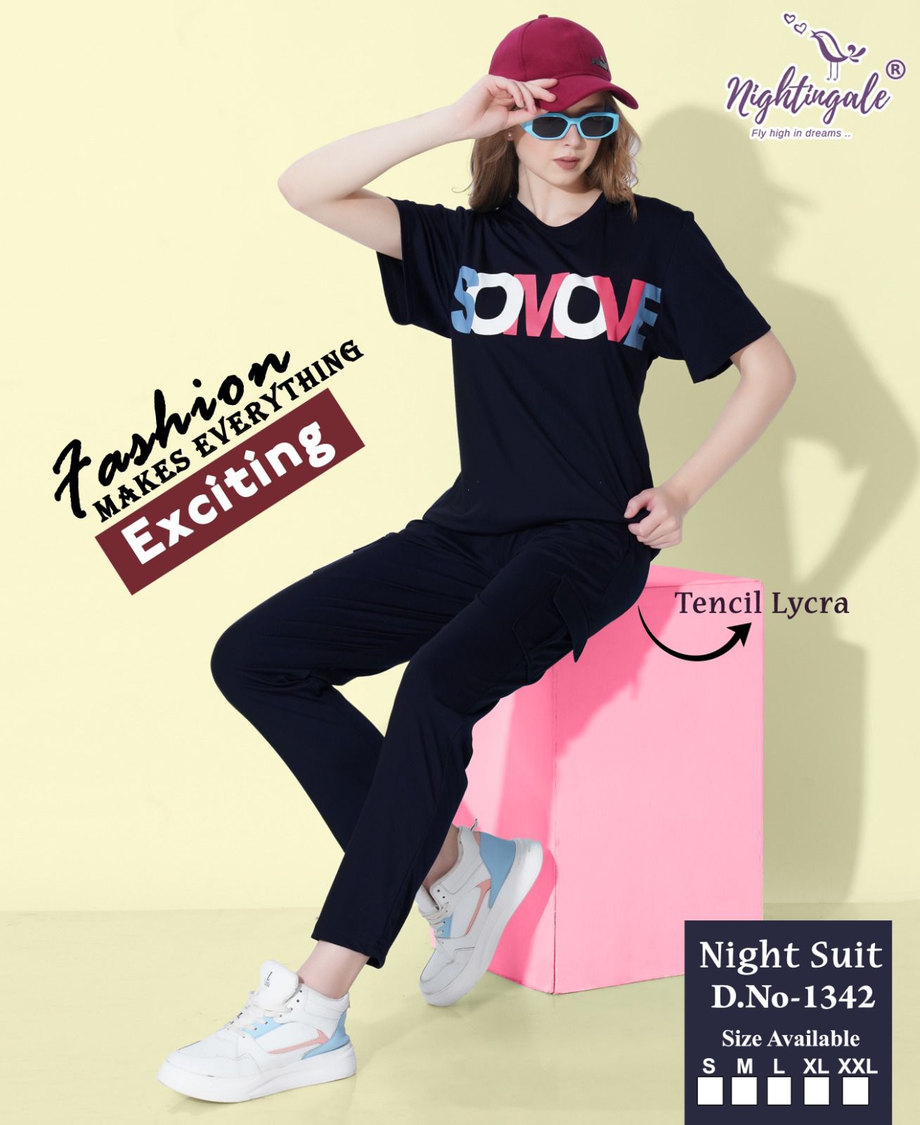 Design 1342 Cargo Pocket Nightingale Tencil Lycra Pyjama Night Suits Manufacturer Ahmedabad