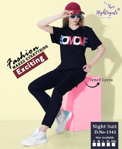 Design 1342 Cargo Pocket Nightingale Tencil Lycra Pyjama Night Suits Manufacturer Ahmedabad