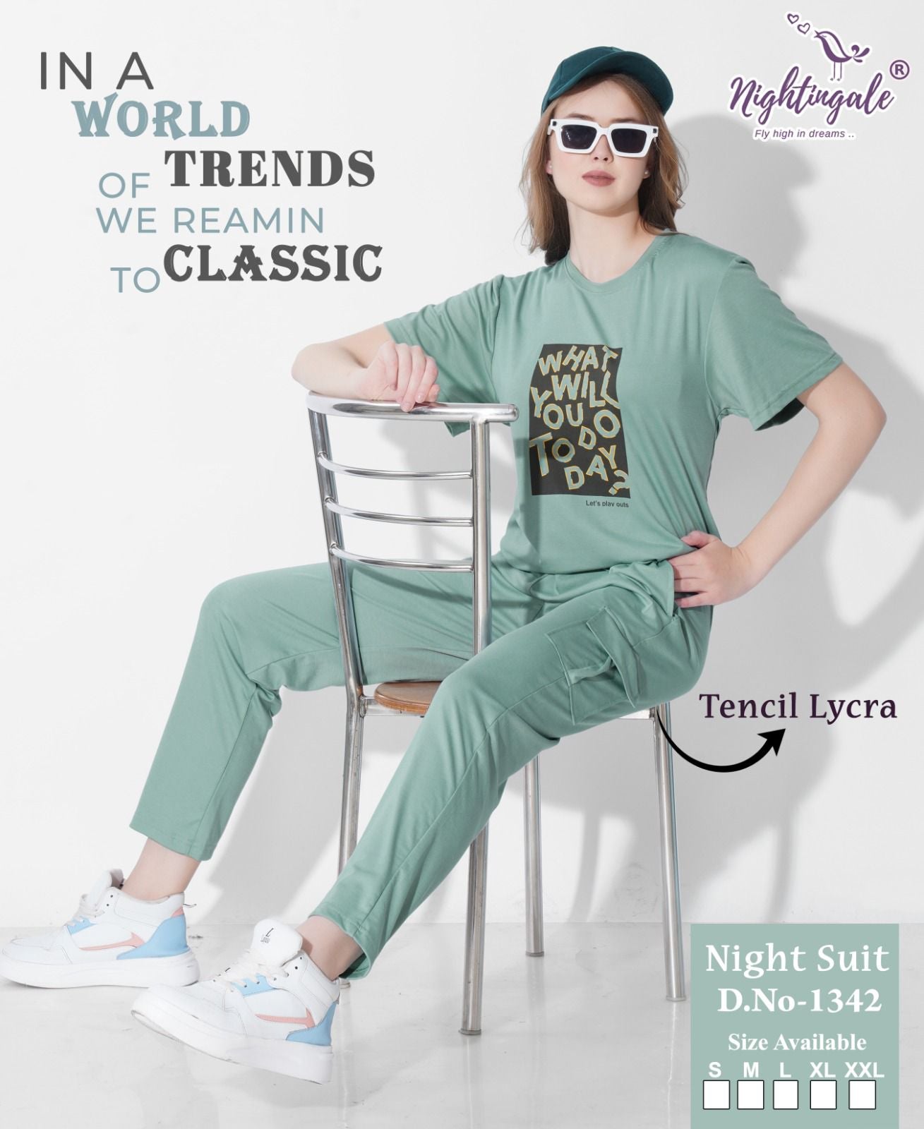 Design 1342 Cargo Pocket Nightingale Tencil Lycra Pyjama Night Suits Manufacturer Ahmedabad