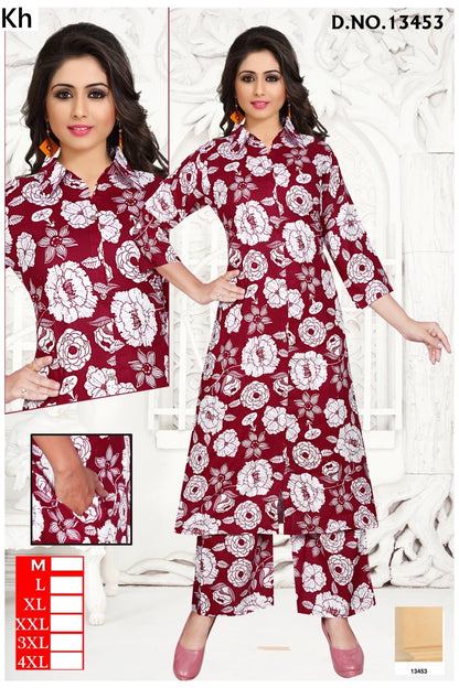 Design 13451-13454 Kh Reyon Kurti Plazzo Set Exporter Gujarat