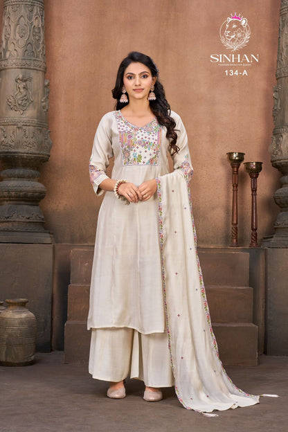 Design 134 Ab Sinhan Aksr Chanderi Readymade Plazzo Style Suits Manufacturer Gujarat
