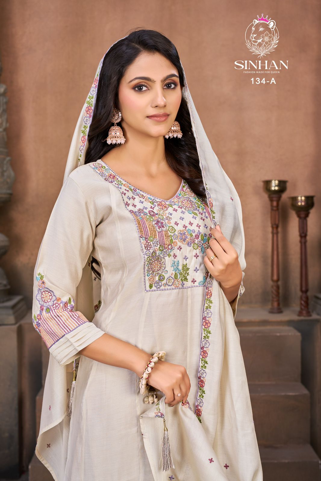 Design 134 Ab Sinhan Aksr Chanderi Readymade Plazzo Style Suits Manufacturer Gujarat