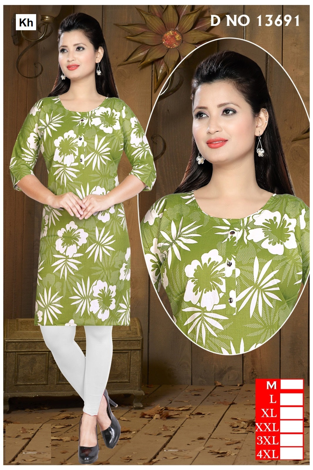 Design 13689-13692 Kh Reyon Knee Length Kurtis Manufacturer