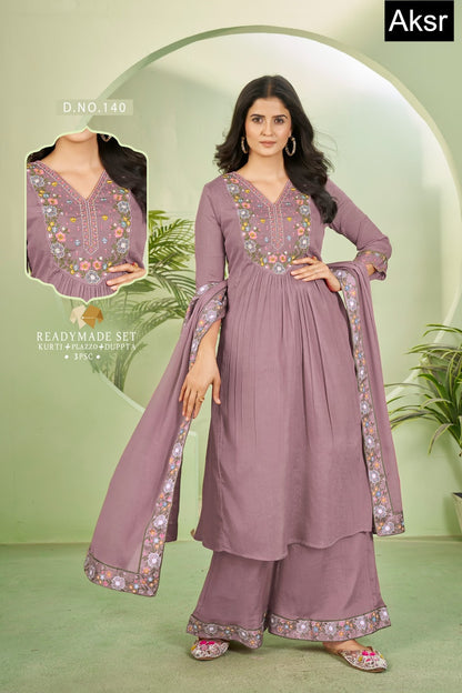 Design 137-140 Aksr Chinon Readymade Plazzo Style Suits Wholesale