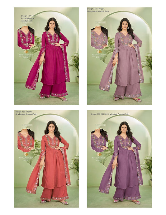 Design 137-140 Dzi Chinon Readymade Anarkali Suits Supplier Ahmedabad