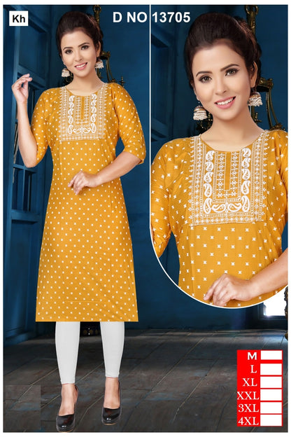 Design 13703-13707 Kh Reyon Straight Cut Kurtis Supplier