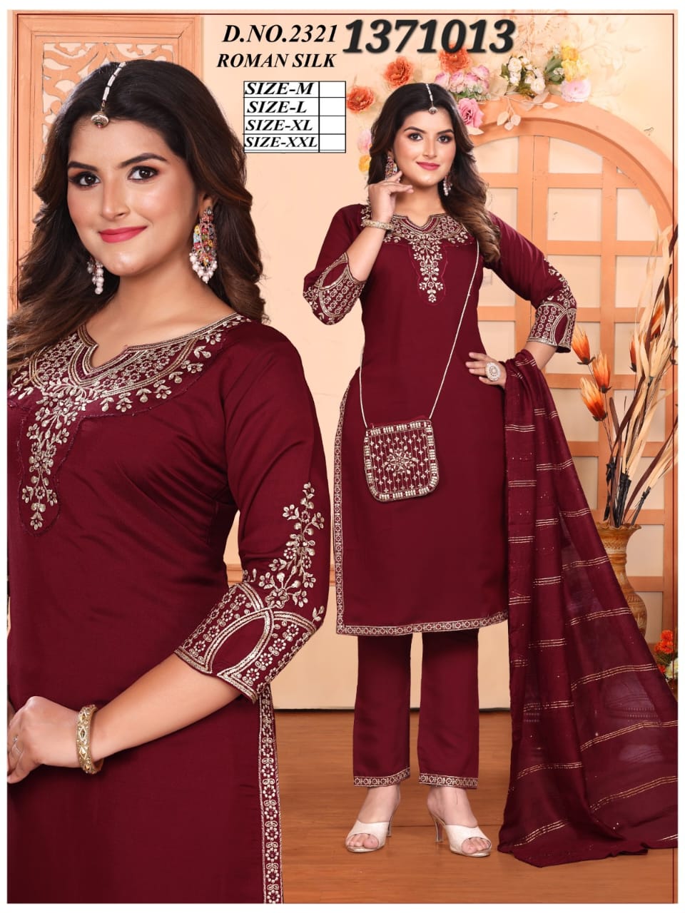 Design 1371013 Vansh Roman Silk Readymade Pant Style Suits Exporter
