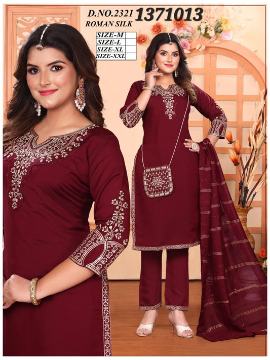 Design 1371013 Vansh Roman Silk Readymade Pant Style Suits Exporter