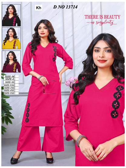 Design 13713-13714 Kh Cotton Kurti Plazzo Set Exporter