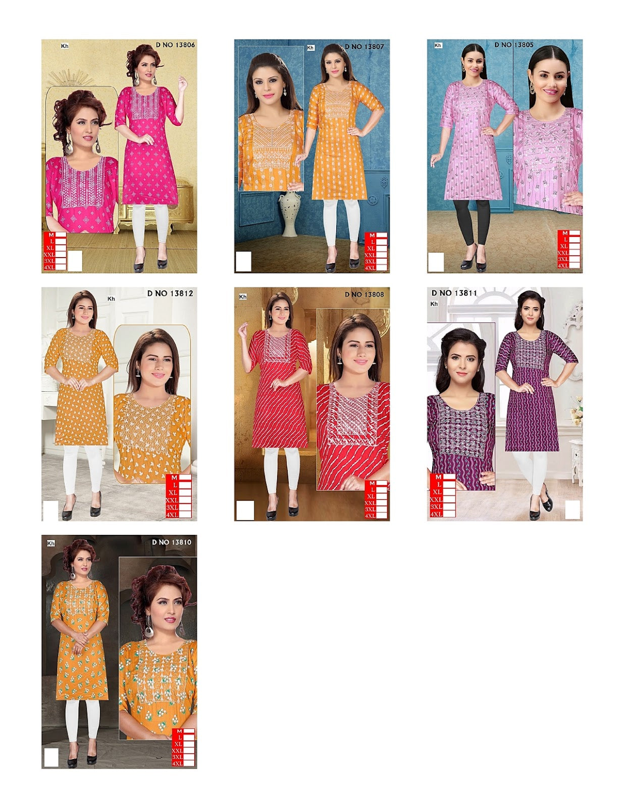 Design 13805-13812 Kh Reyon Knee Length Kurtis Wholesaler India