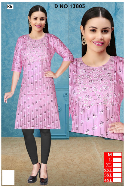 Design 13805-13812 Kh Reyon Knee Length Kurtis Wholesaler India
