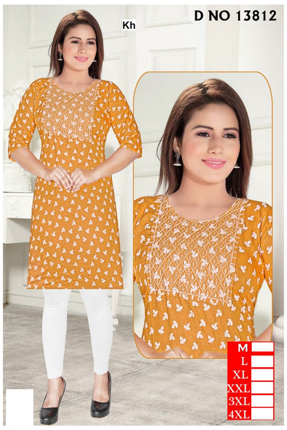 Design 13805-13812 Kh Reyon Knee Length Kurtis Wholesaler India