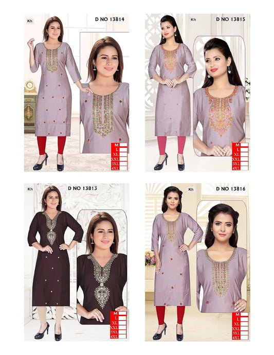 Design 13813-13816 Kh Roman Silk Straight Cut Kurtis Manufacturer Gujarat
