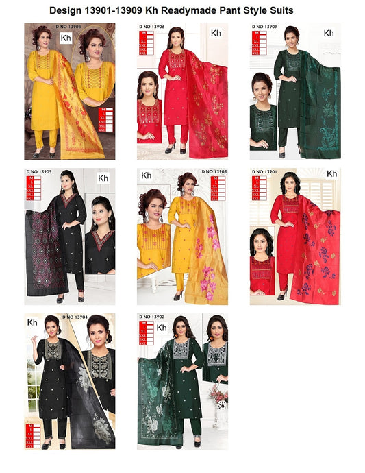 Design 13901-13909 Kh Roman Silk Readymade Pant Style Suits Supplier Ahmedabad