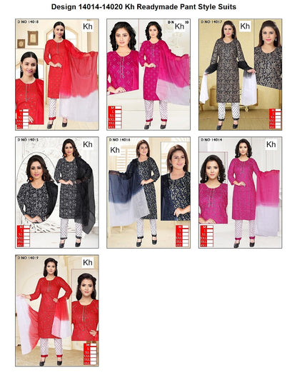 Design 14014-14020 Kh Reyon Readymade Pant Style Suits Manufacturer India