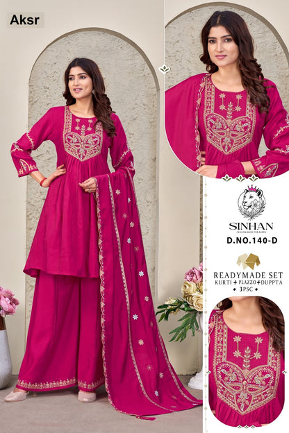 Design 140 Sinhan Aksr Mul Chanderi Readymade Plazzo Style Suits Wholesaler