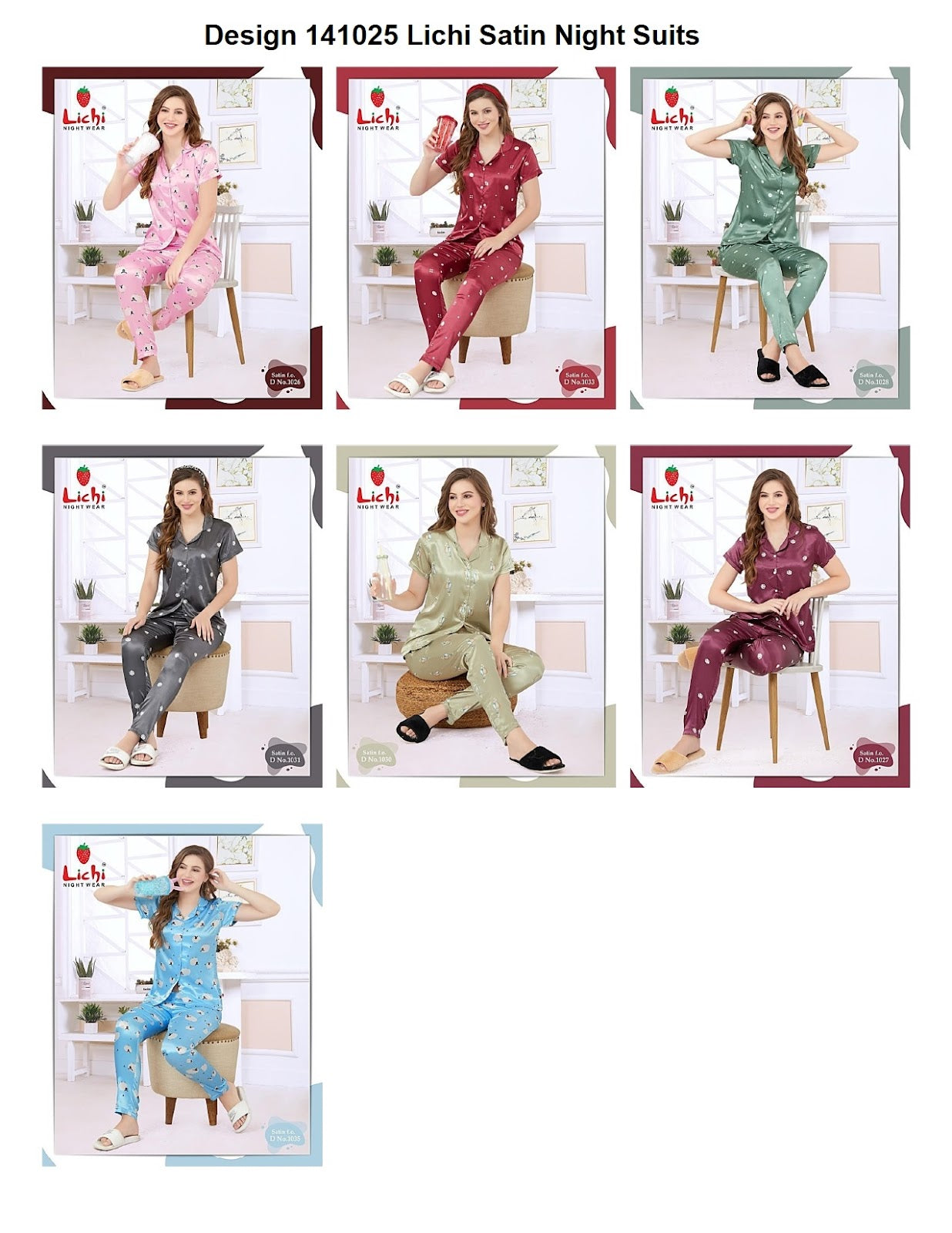 Design 141025 Lichi Satin Night Suits Wholesale Price