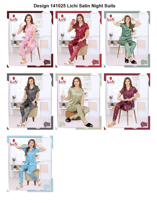 Design 141025 Lichi Satin Night Suits Wholesale Price