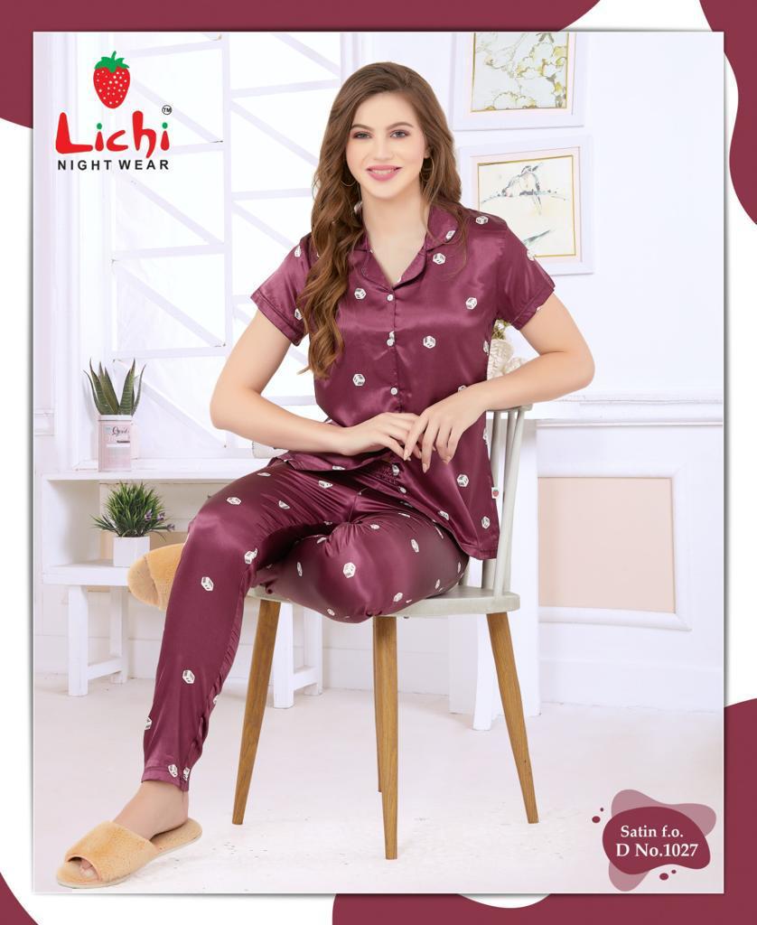 Design 141025 Lichi Satin Night Suits Wholesale Price