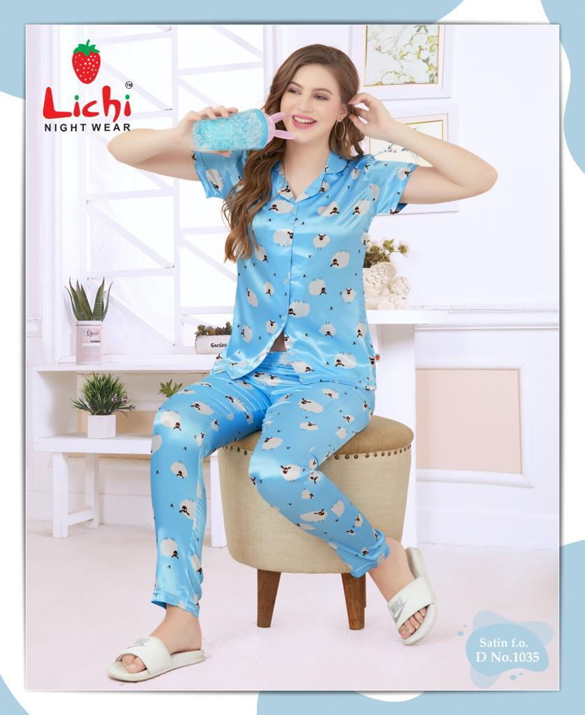 Design 141025 Lichi Satin Night Suits Wholesale Price