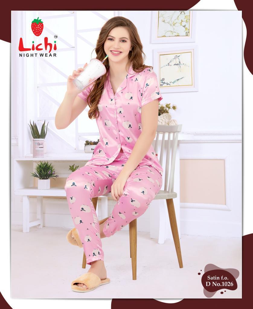 Design 141025 Lichi Satin Night Suits Wholesale Price