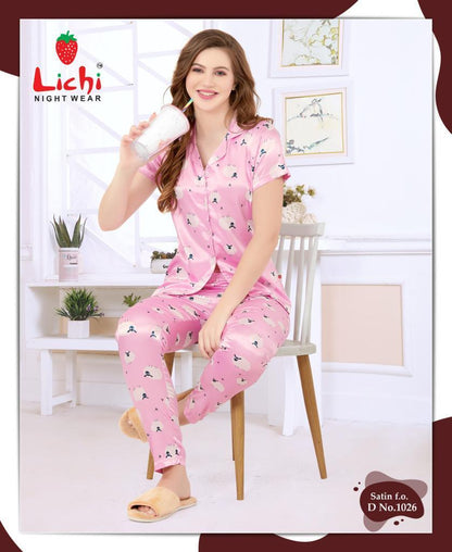 Design 141025 Lichi Satin Night Suits Wholesale Price