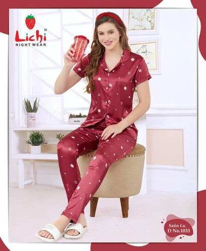 Design 141025 Lichi Satin Night Suits Wholesale Price