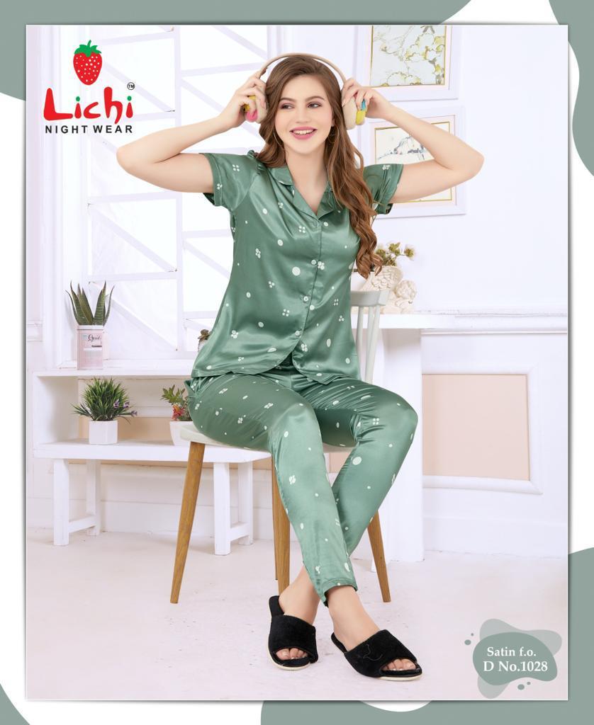 Design 141025 Lichi Satin Night Suits Wholesale Price