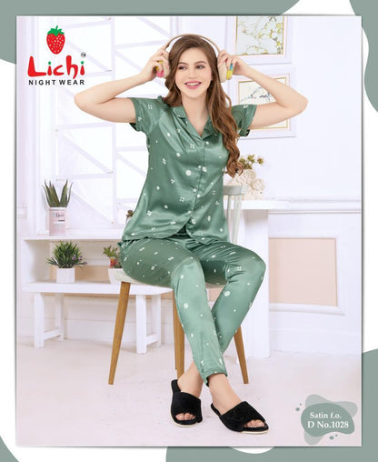 Design 141025 Lichi Satin Night Suits Wholesale Price
