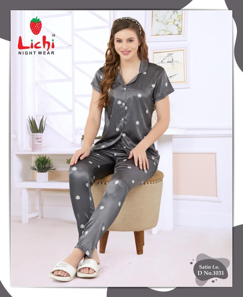 Design 141025 Lichi Satin Night Suits Wholesale Price