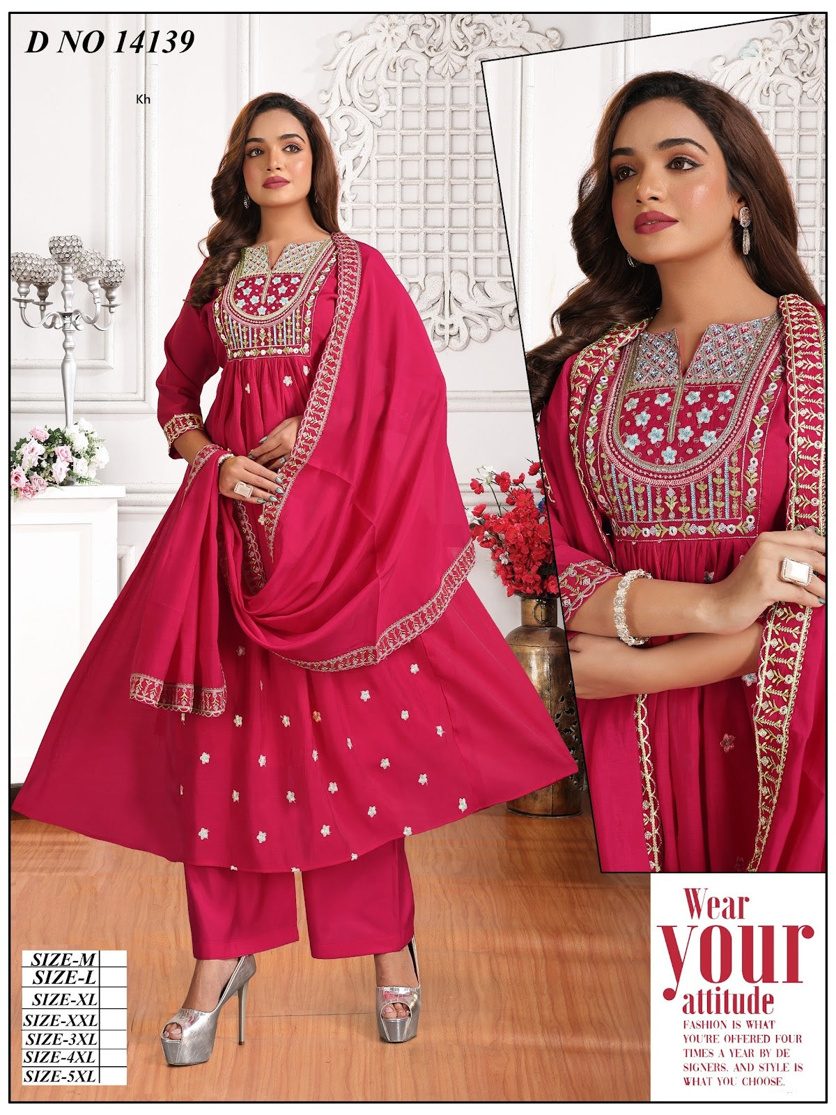 Design 14138-14139 Kh Chanderi Readymade Plazzo Style Suits Exporter India