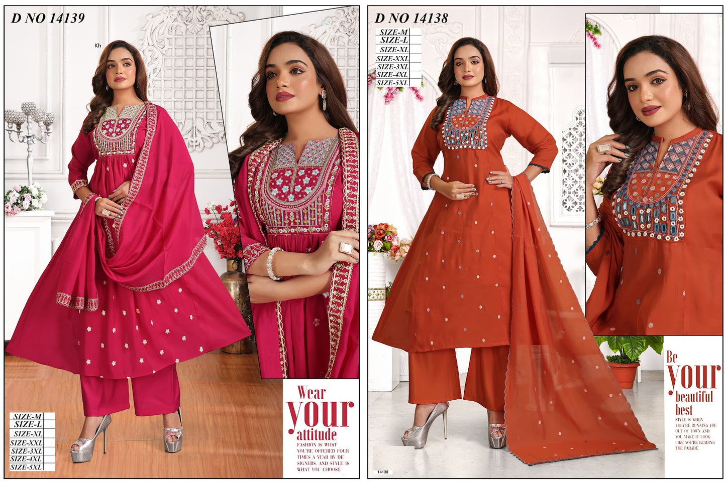 Design 14138-14139 Kh Chanderi Readymade Plazzo Style Suits Exporter India