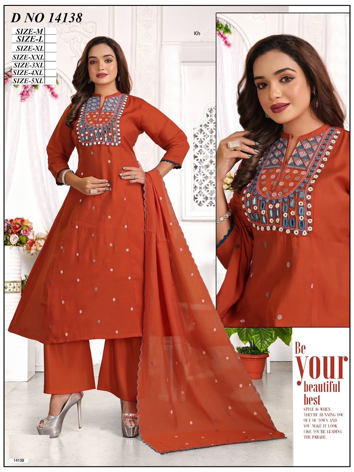 Design 14138-14139 Kh Chanderi Readymade Plazzo Style Suits Exporter India