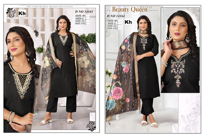 Design 14164-14165 Kh Roman Silk Readymade Pant Style Suits Wholesale
