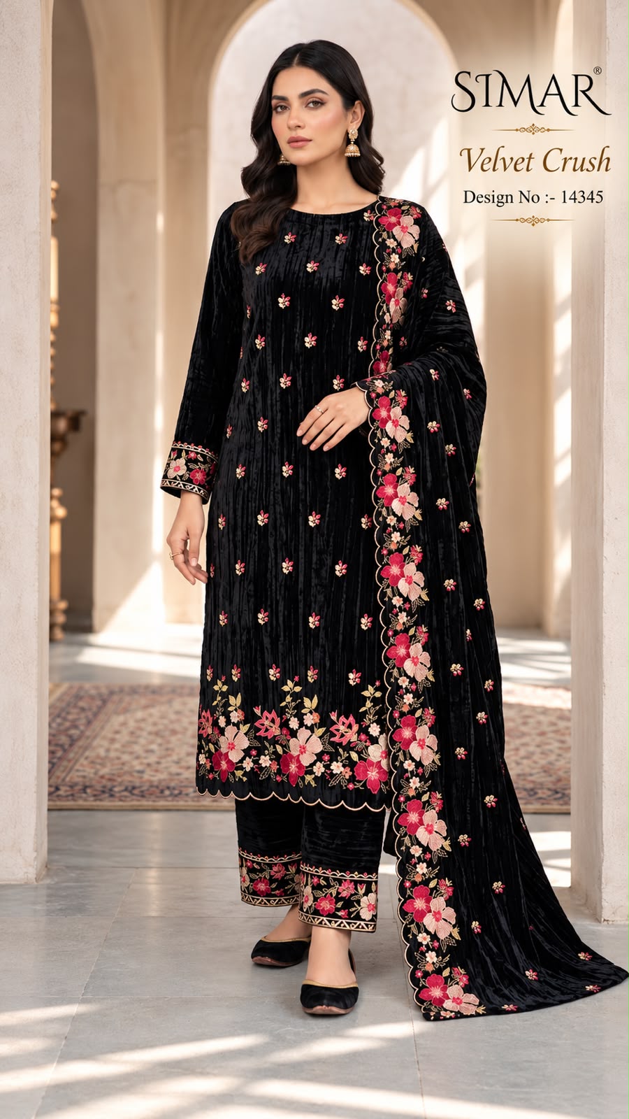 Design 14345 Simar Crush Velvet Suits Wholesale