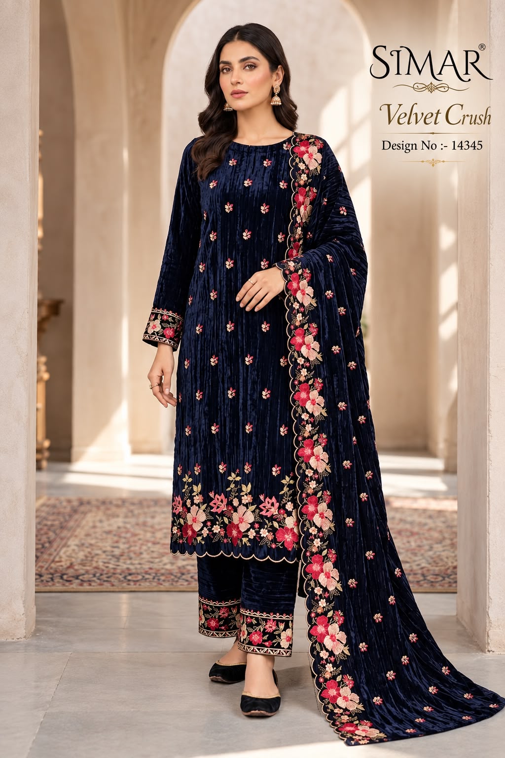 Design 14345 Simar Crush Velvet Suits Wholesale