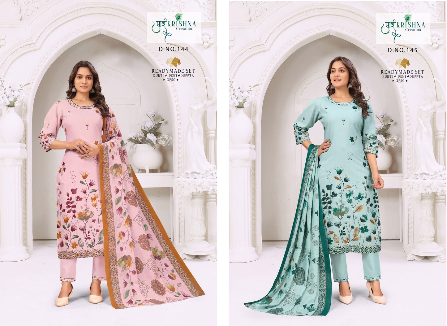 Design 144-145 Sai Krishna Dzi Readymade Cotton Pant Suits Wholesaler Gujarat