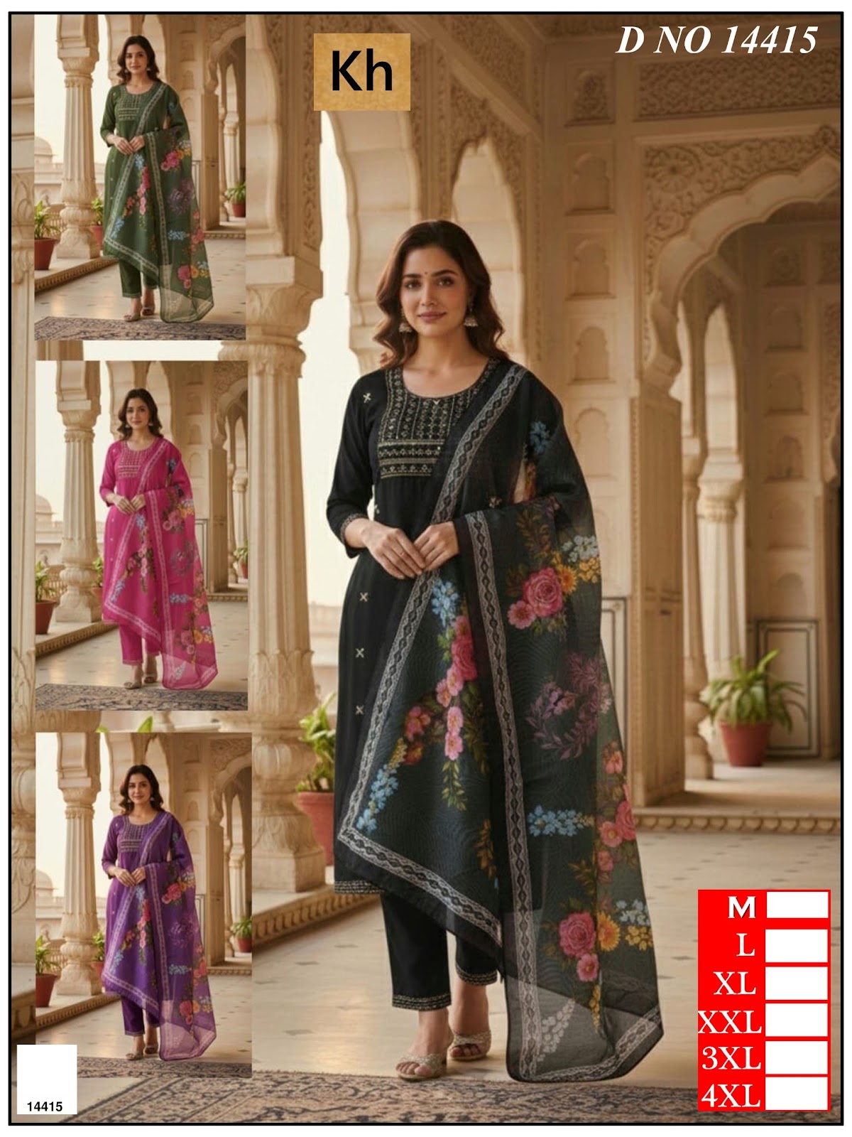 Design 14415-14417 Kh Roman Silk Readymade Pant Style Suits Supplier Ahmedabad
