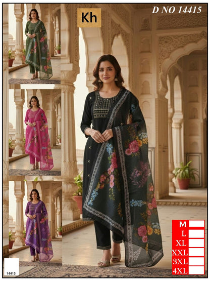 Design 14415-14417 Kh Roman Silk Readymade Pant Style Suits Supplier Ahmedabad