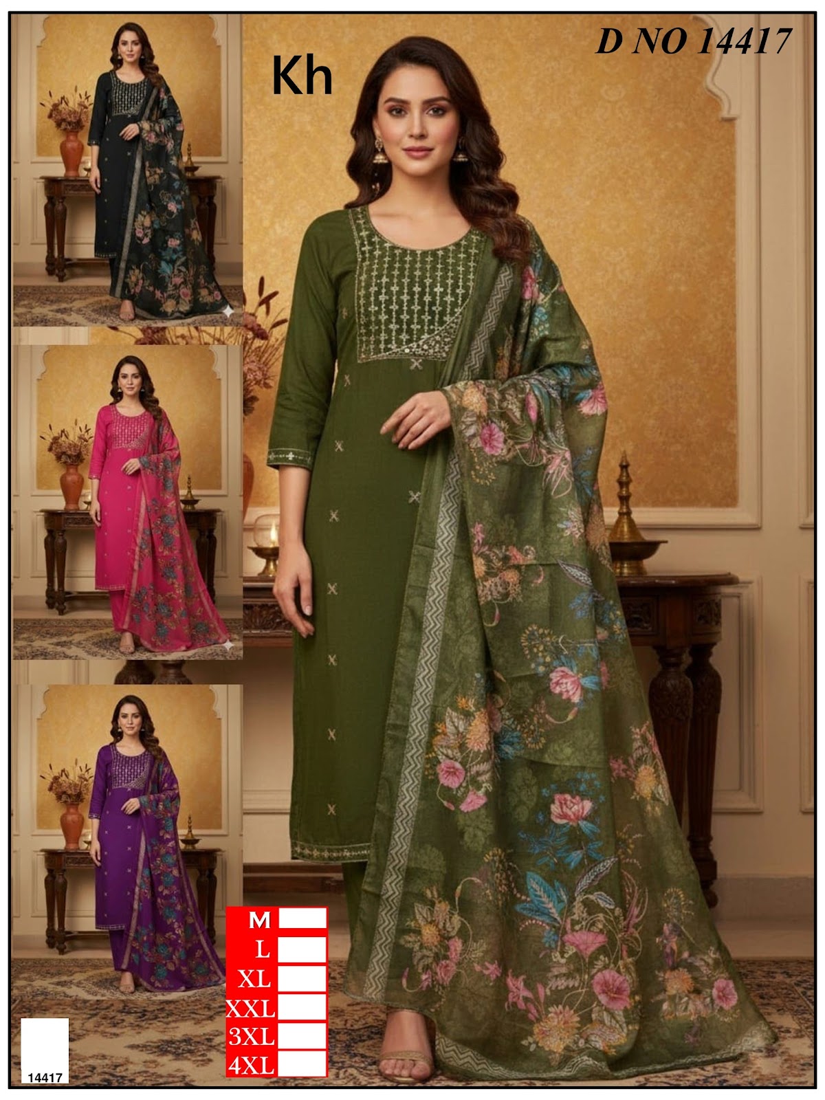 Design 14415-14417 Kh Roman Silk Readymade Pant Style Suits Supplier Ahmedabad