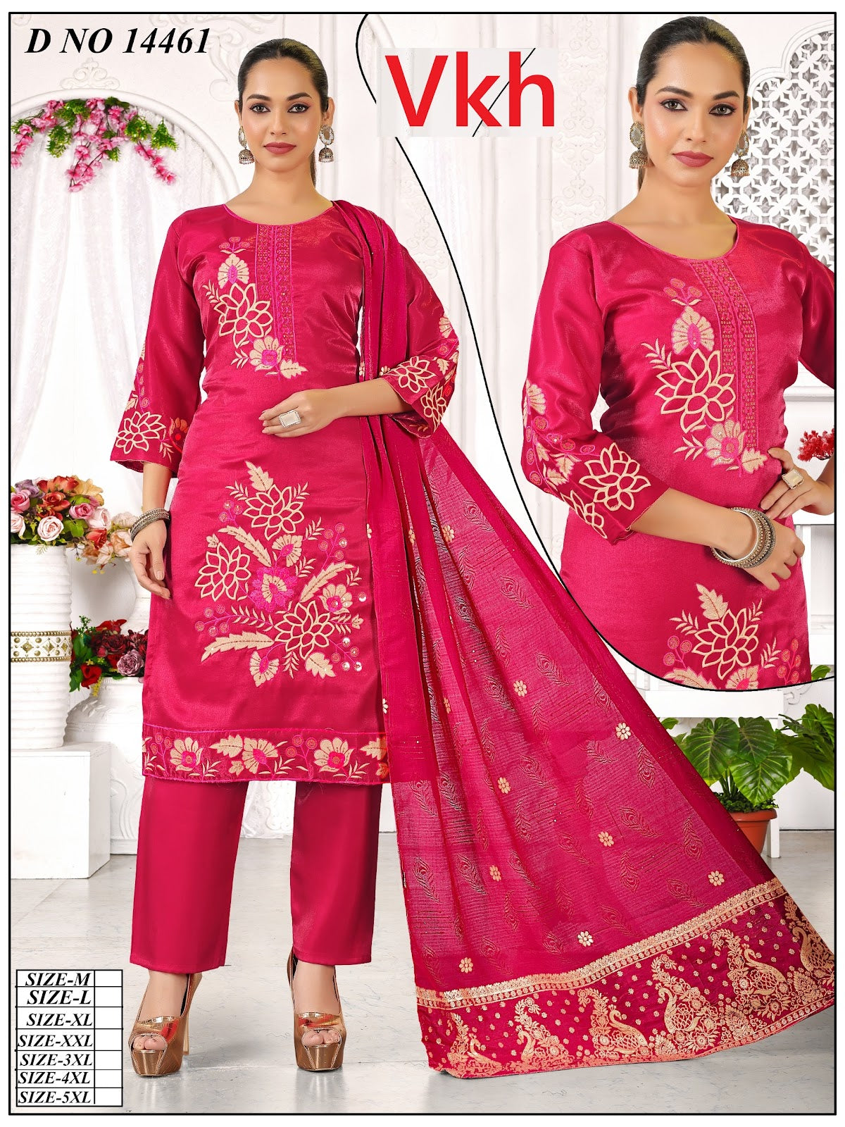 Design 14461-14466 Vkh Roman Silk Readymade Pant Style Suits Wholesaler Gujarat