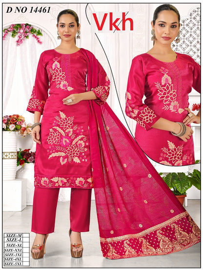 Design 14461-14466 Vkh Roman Silk Readymade Pant Style Suits Wholesaler Gujarat