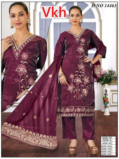Design 14461-14466 Vkh Roman Silk Readymade Pant Style Suits Wholesaler Gujarat