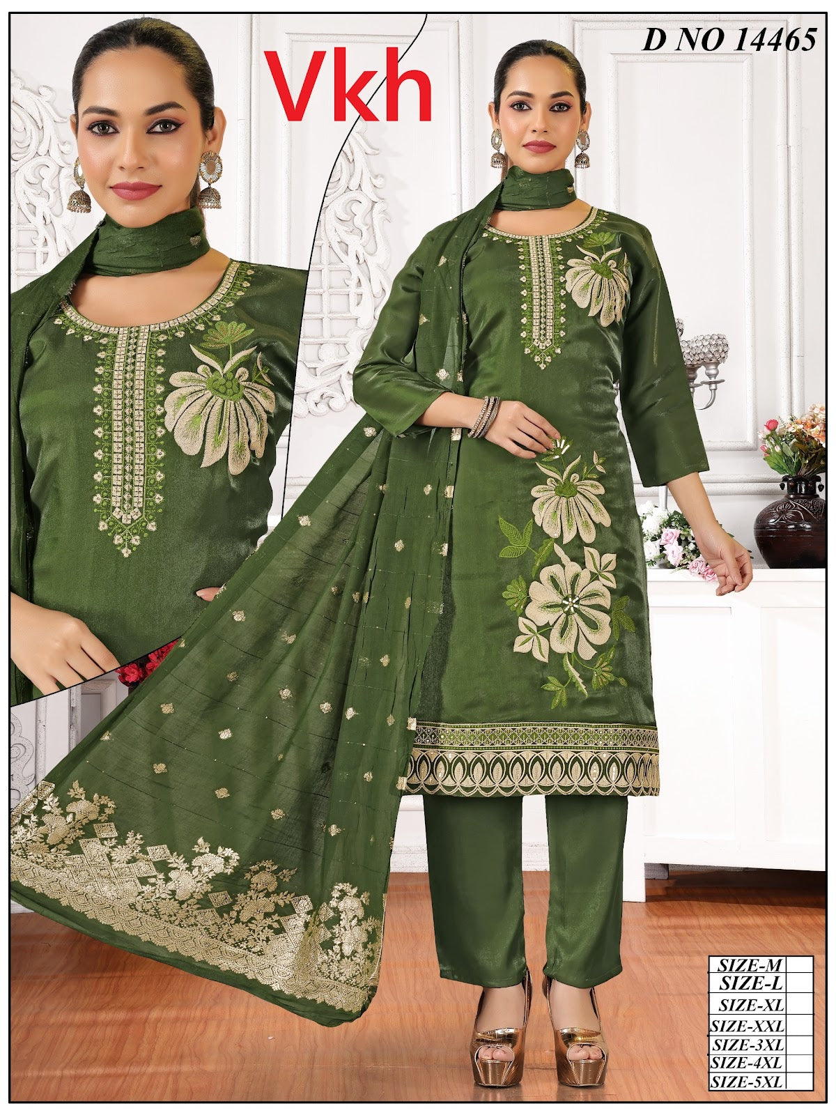 Design 14461-14466 Vkh Roman Silk Readymade Pant Style Suits Wholesaler Gujarat