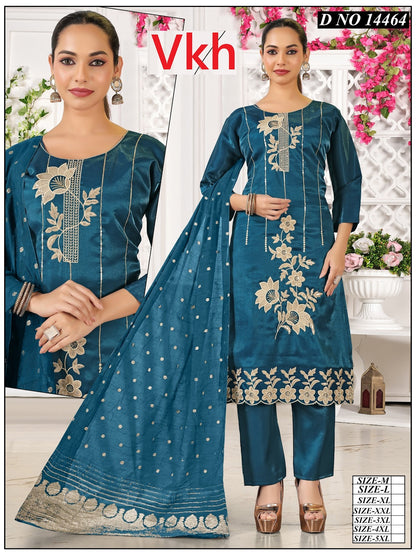 Design 14461-14466 Vkh Roman Silk Readymade Pant Style Suits Wholesaler Gujarat